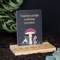 Dark forest affirmation cards with wooden stand, ideal for daily inspiration and mindfulness