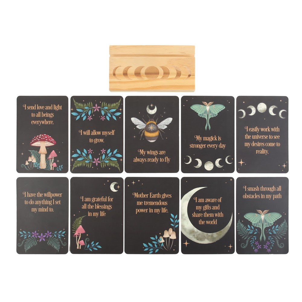 Dark Forest Affirmation Cards With Wooden Stand