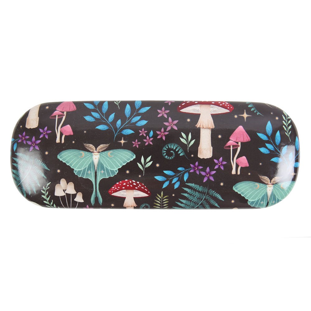 Dark forest hard shell glasses case with cleaning cloth, featuring mystical woodland design