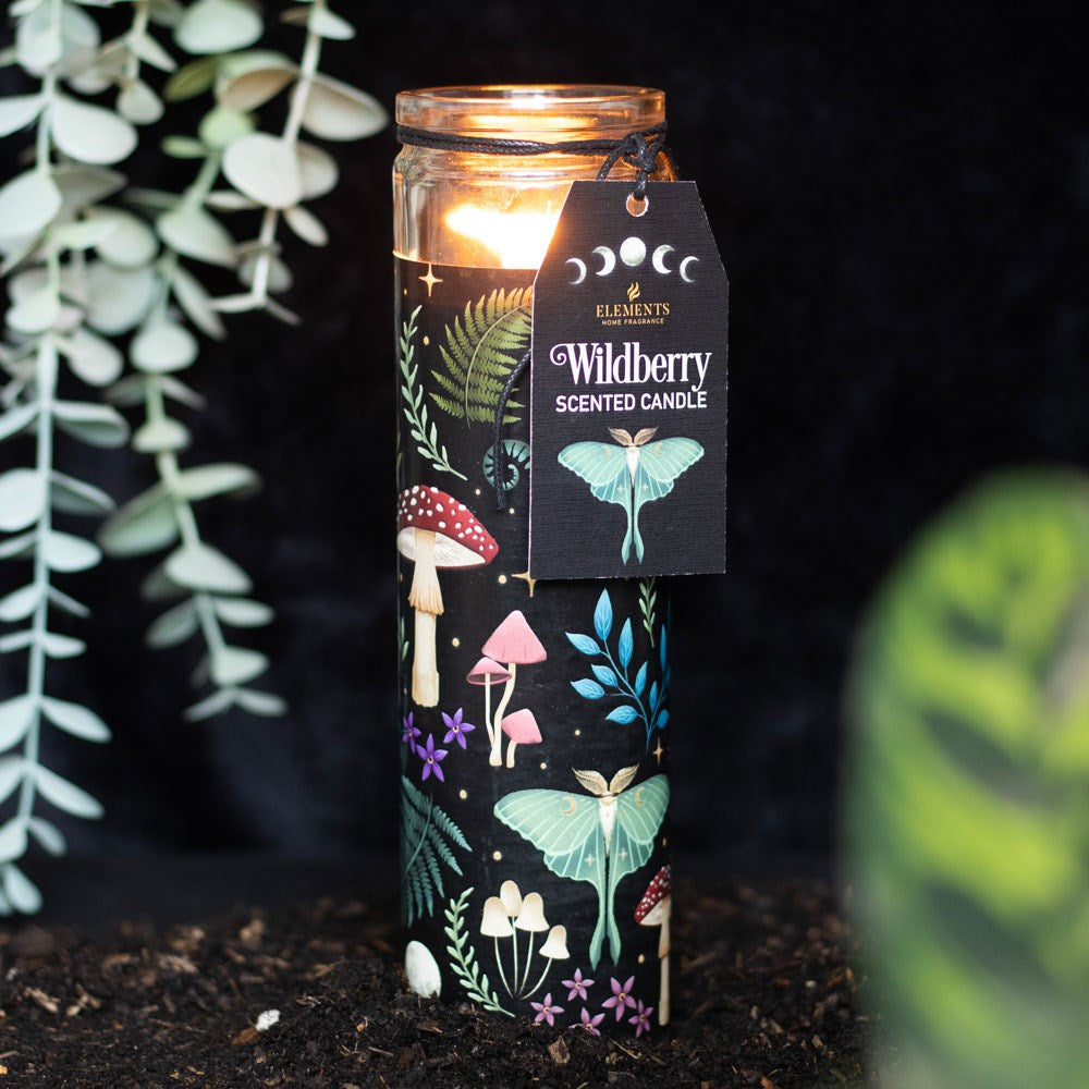 Dark forest wild berry scented tube candle, rich fragrance with woodland theme