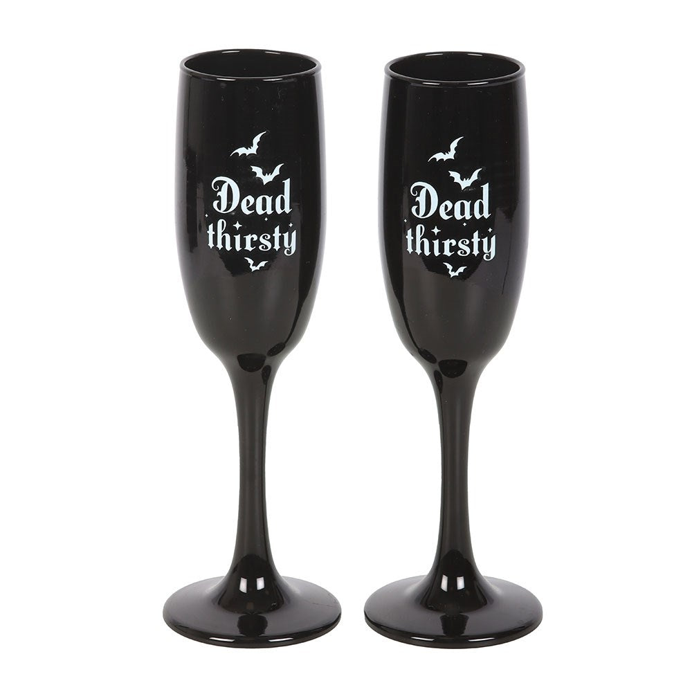 Pair Of Dead Thirsty Gothic Champagne Flutes
