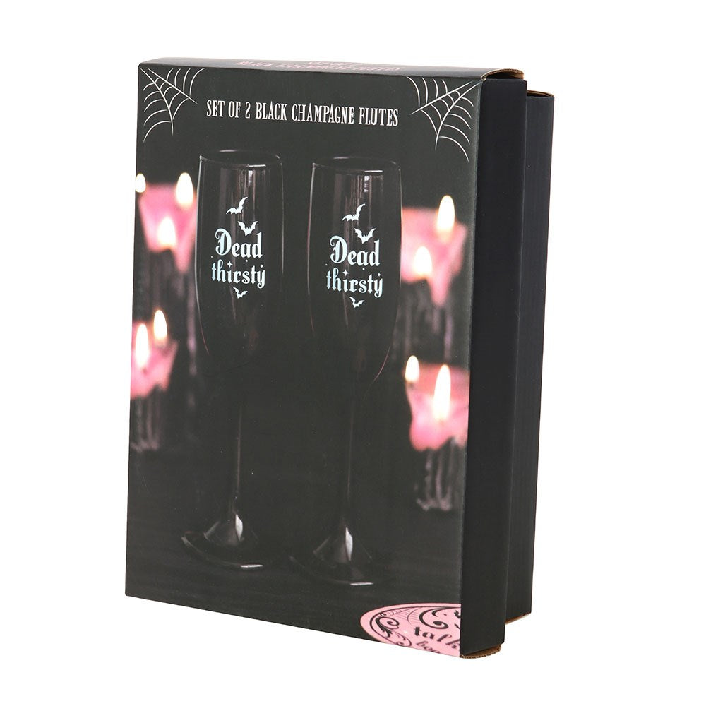 Pair Of Dead Thirsty Gothic Champagne Flutes