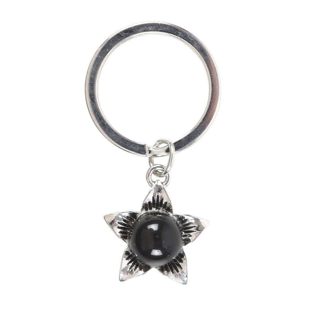 Deadly Nightshade Metal Keyring With Black Obsidian