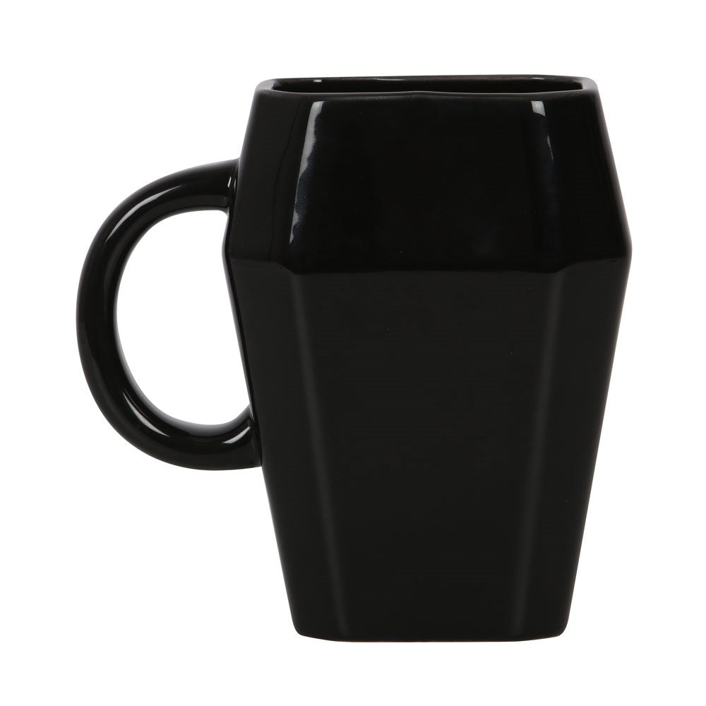 Death Before Decaf Coffin Shaped Ceramic Mug