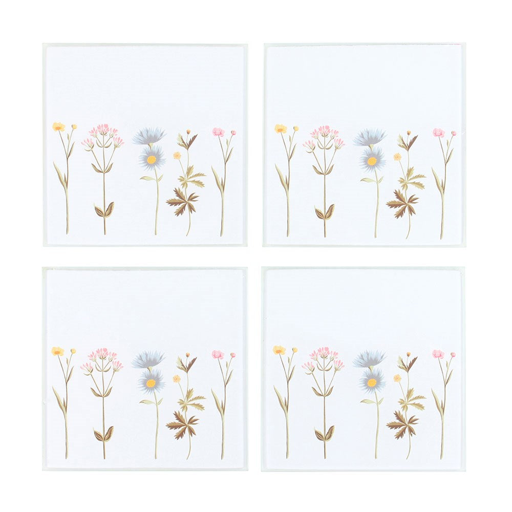 Floral Pattern Glass Coasters. Set Of 4