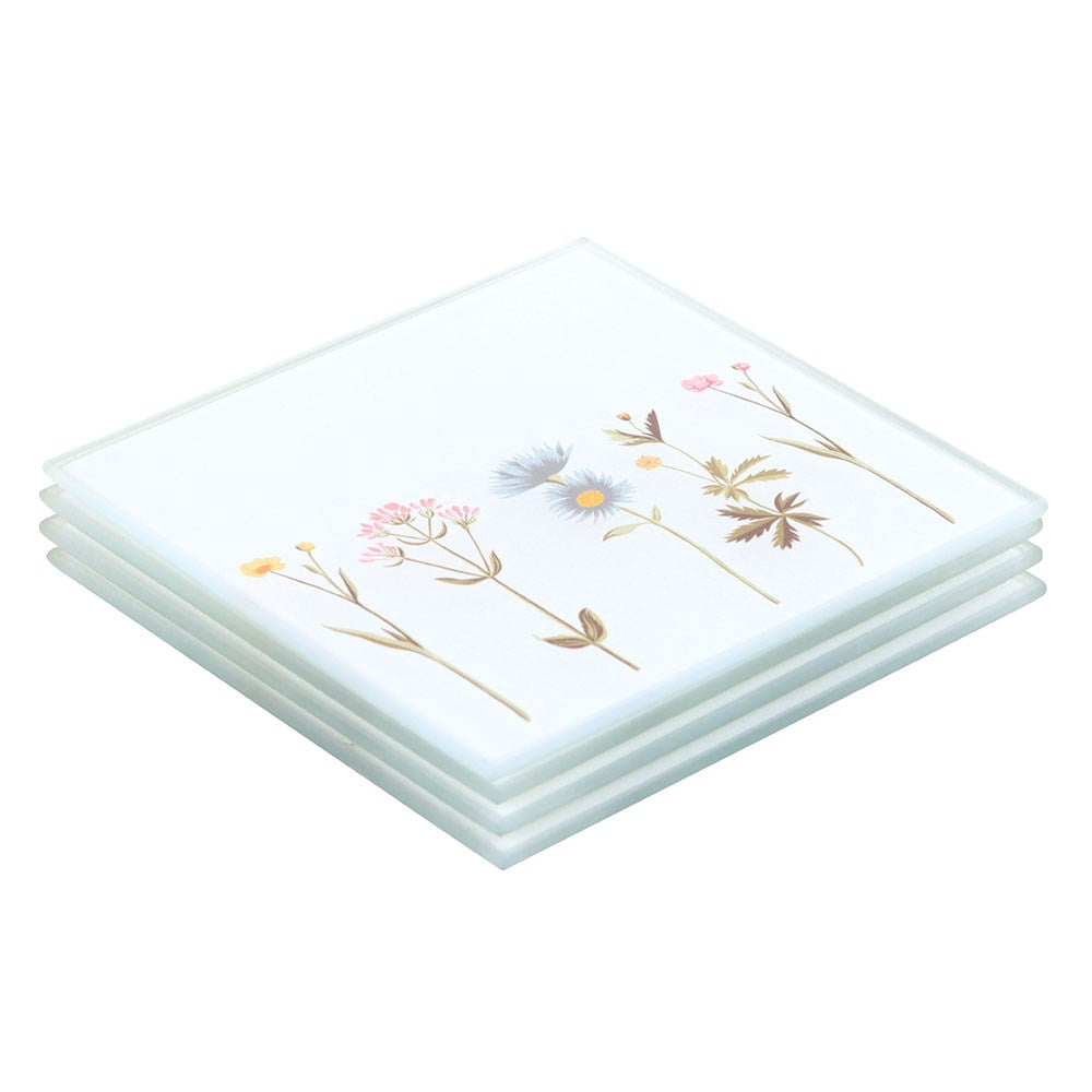 Floral Pattern Glass Coasters. Set Of 4