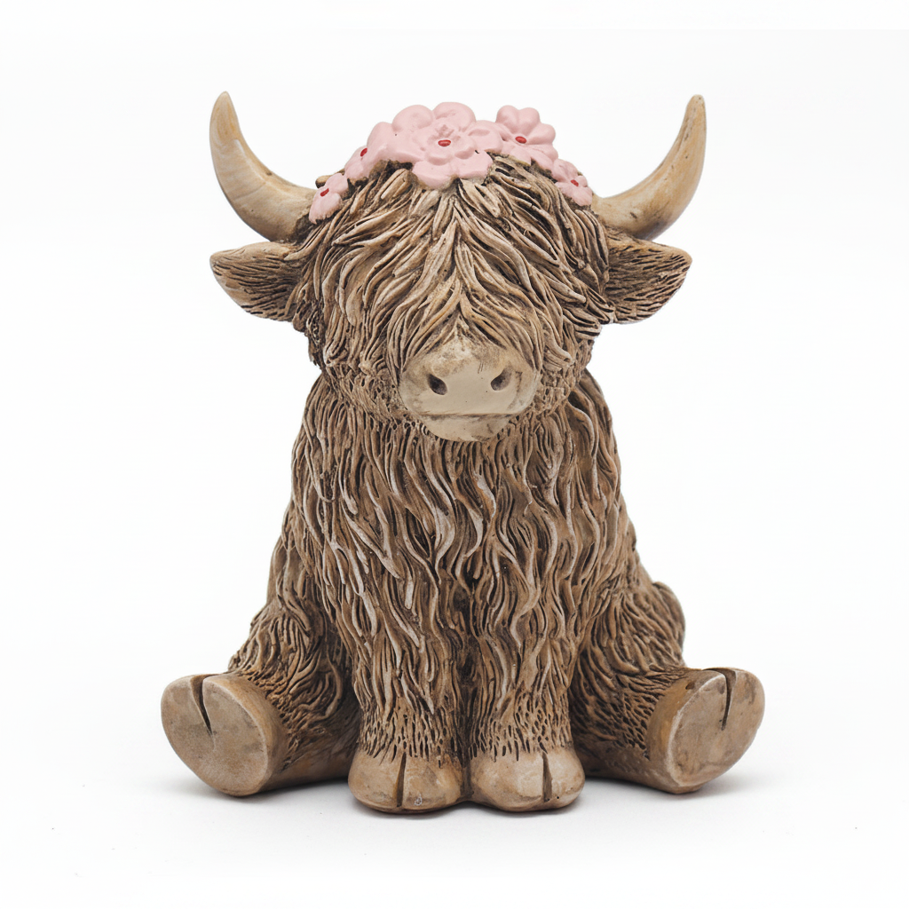 Flower Girl Highland Cow Figurine - detail