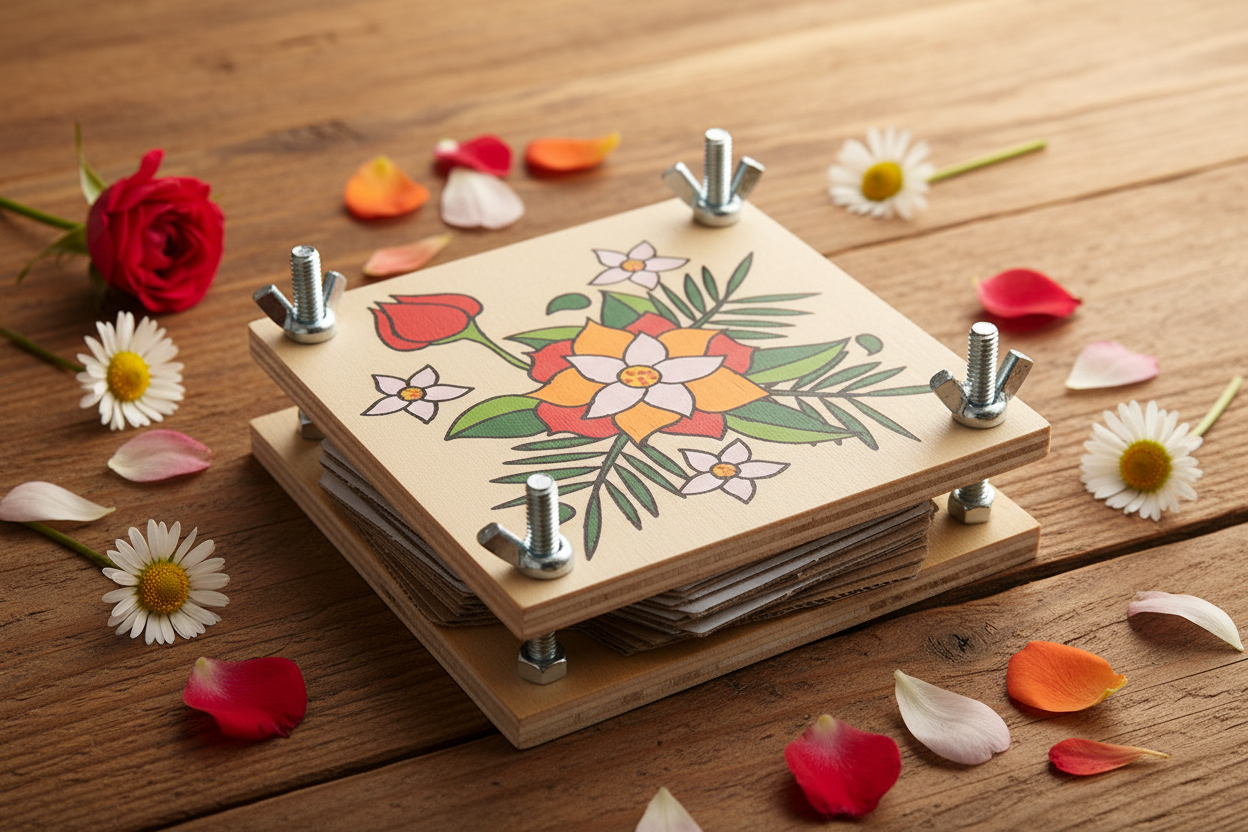 Flower Press Flat on Wood