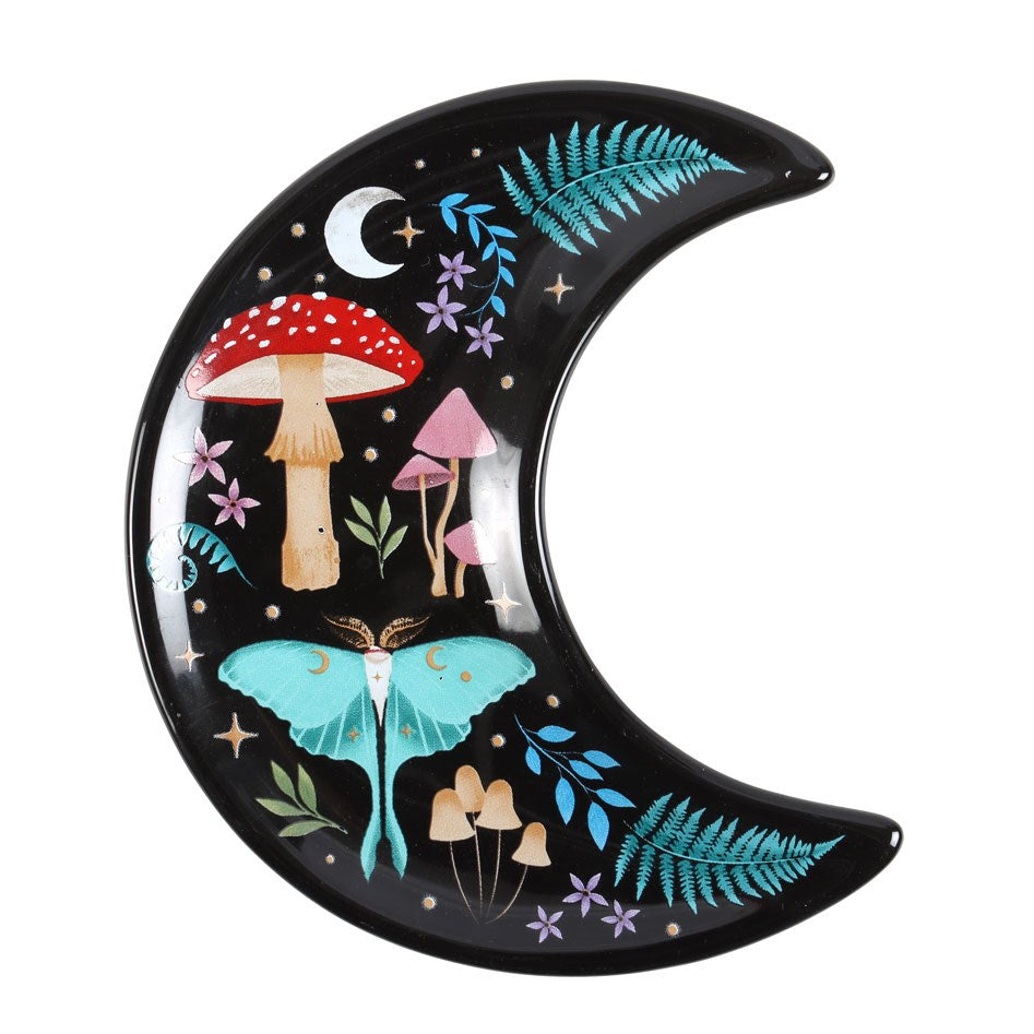 Forest Mushroom Ceramic Crescent Moon Trinket Dish