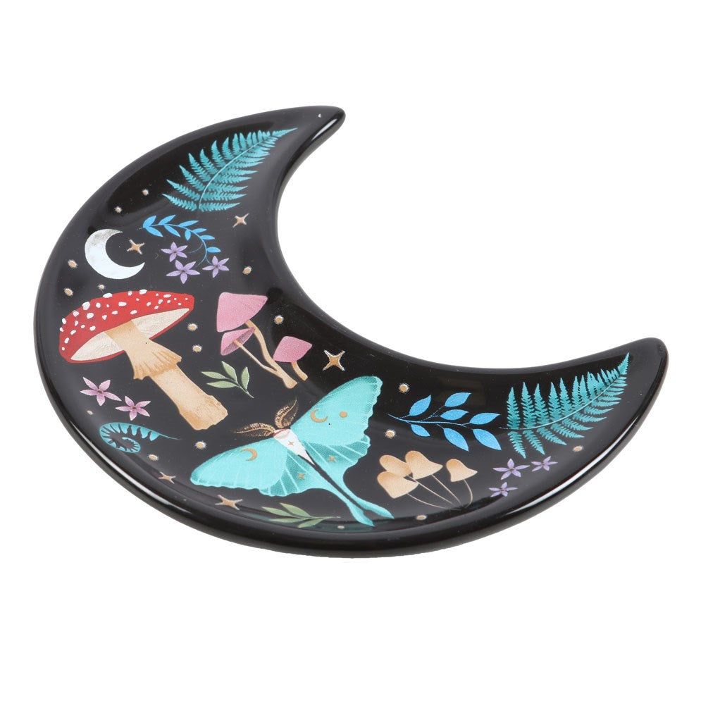 Forest Mushroom Ceramic Crescent Moon Trinket Dish