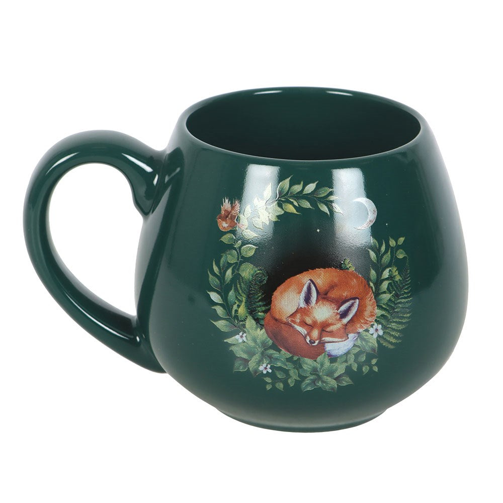 Sleeping Fox Dark Green Ceramic Rounded Mug
