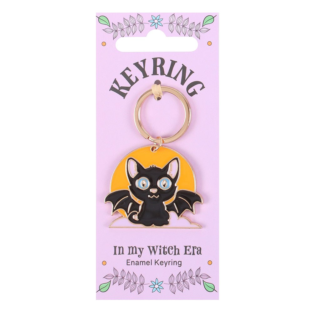 Bat/Cat With Full Moon Metal Keyring