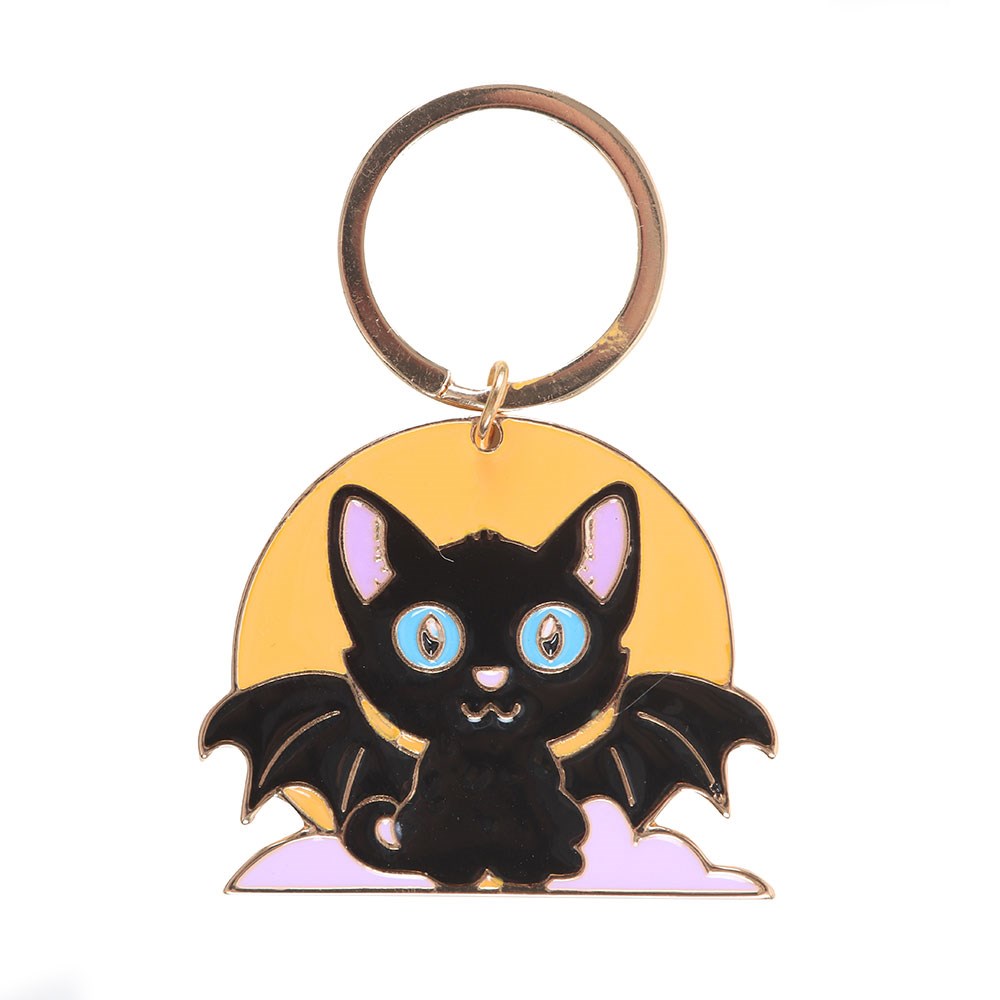 Bat/Cat With Full Moon Metal Keyring