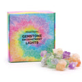 LED string lights decorated with gemstone crystal accents, designed to create a soft decorative ambient glow.