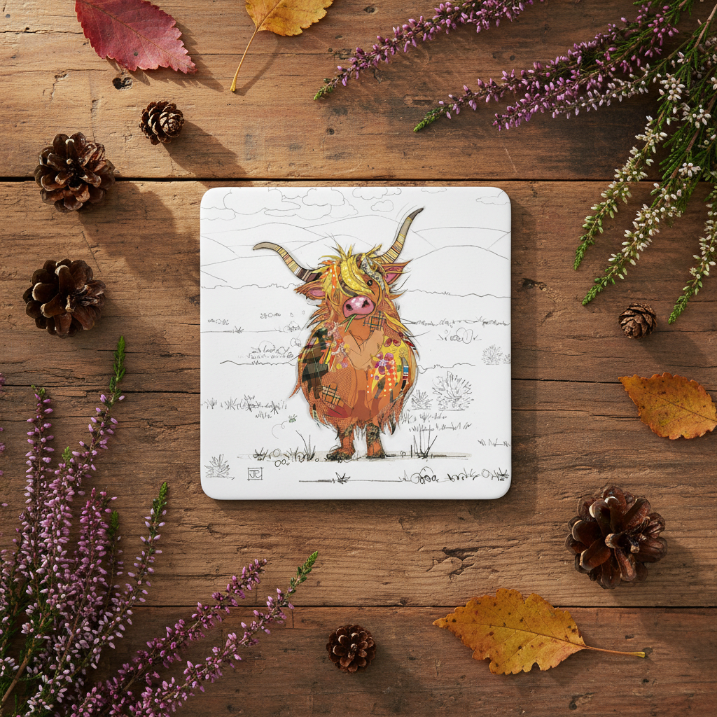 Hamish Highland Cow Coaster - Nature Flat Lay