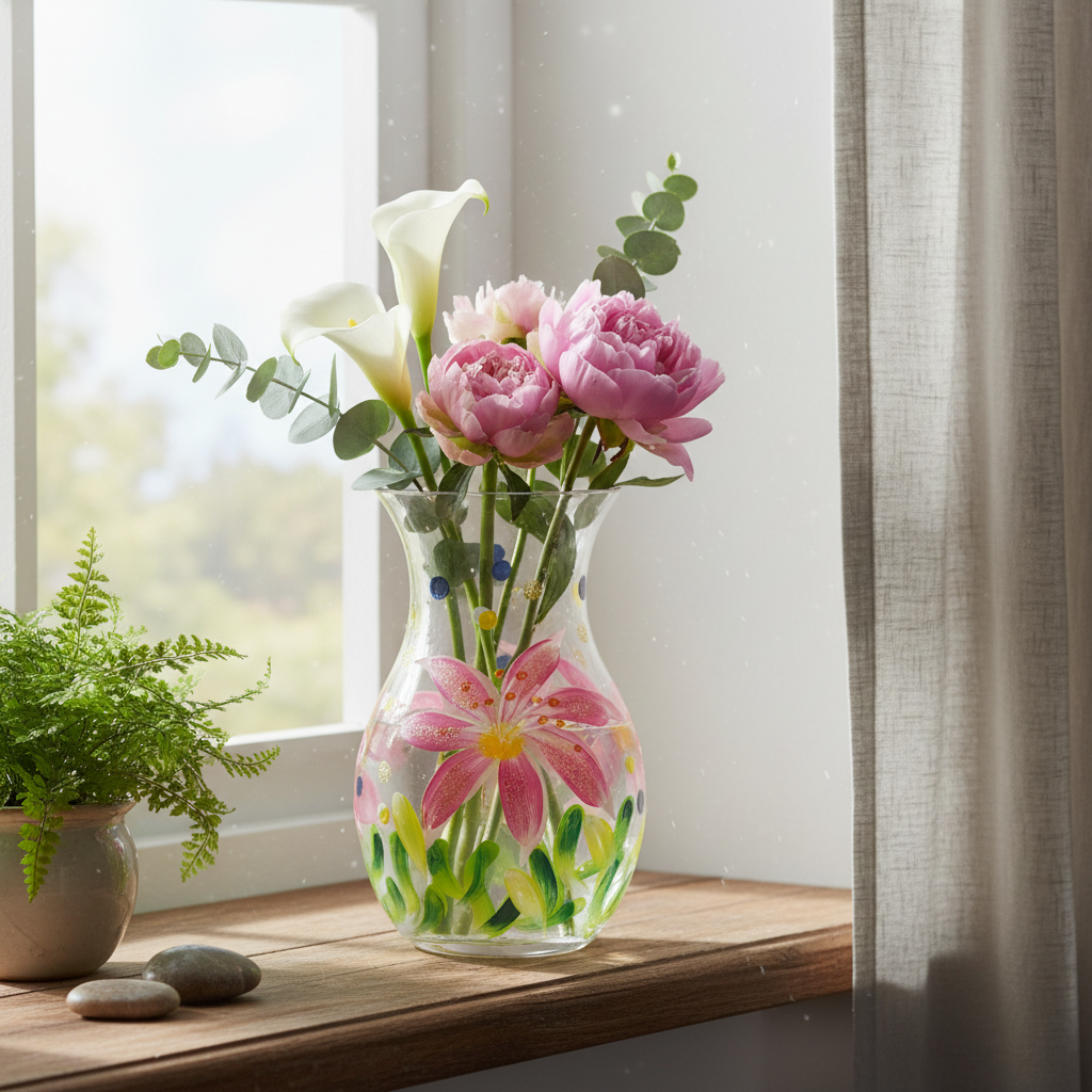 Hand Painted Lily Vase - lifestyle