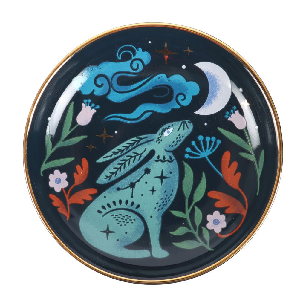 Midnight Hare Ceramic Round Trinket Dish