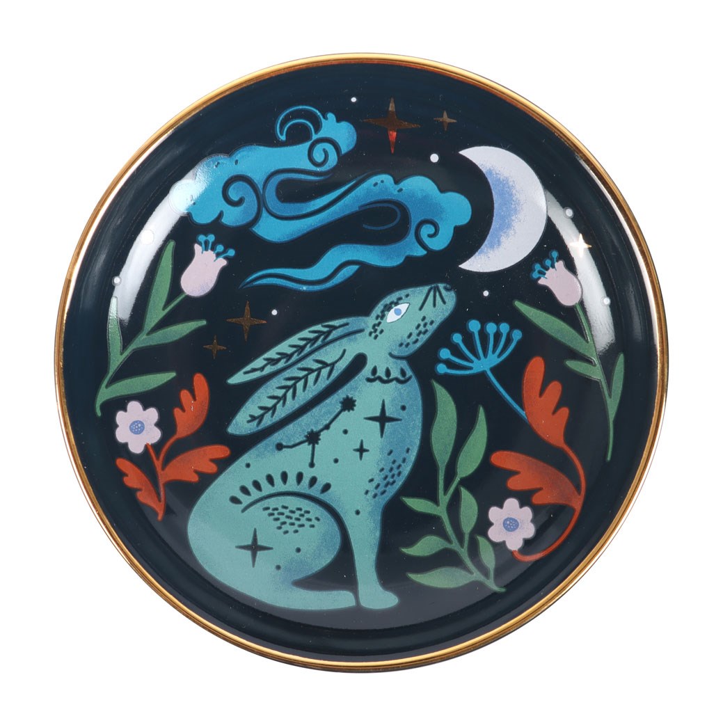 Midnight Hare Ceramic Round Trinket Dish