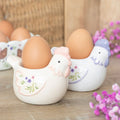 Set of 2 hen shaped ceramic egg cups, perfect for serving breakfast in style