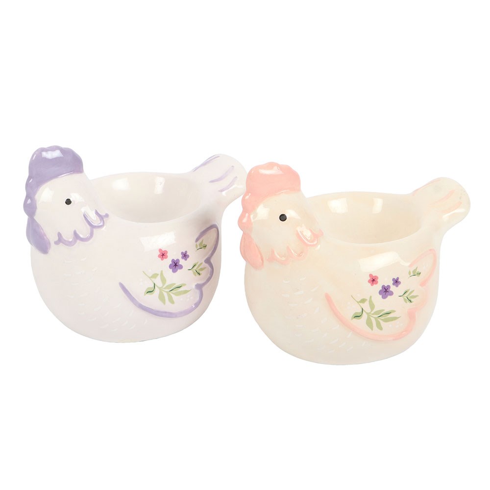 Set Of 2 Hen Shaped Ceramic Egg Cups