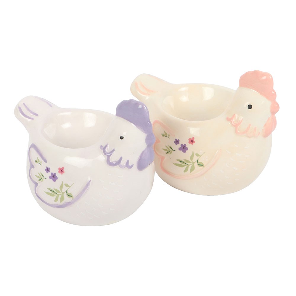 Set Of 2 Hen Shaped Ceramic Egg Cups