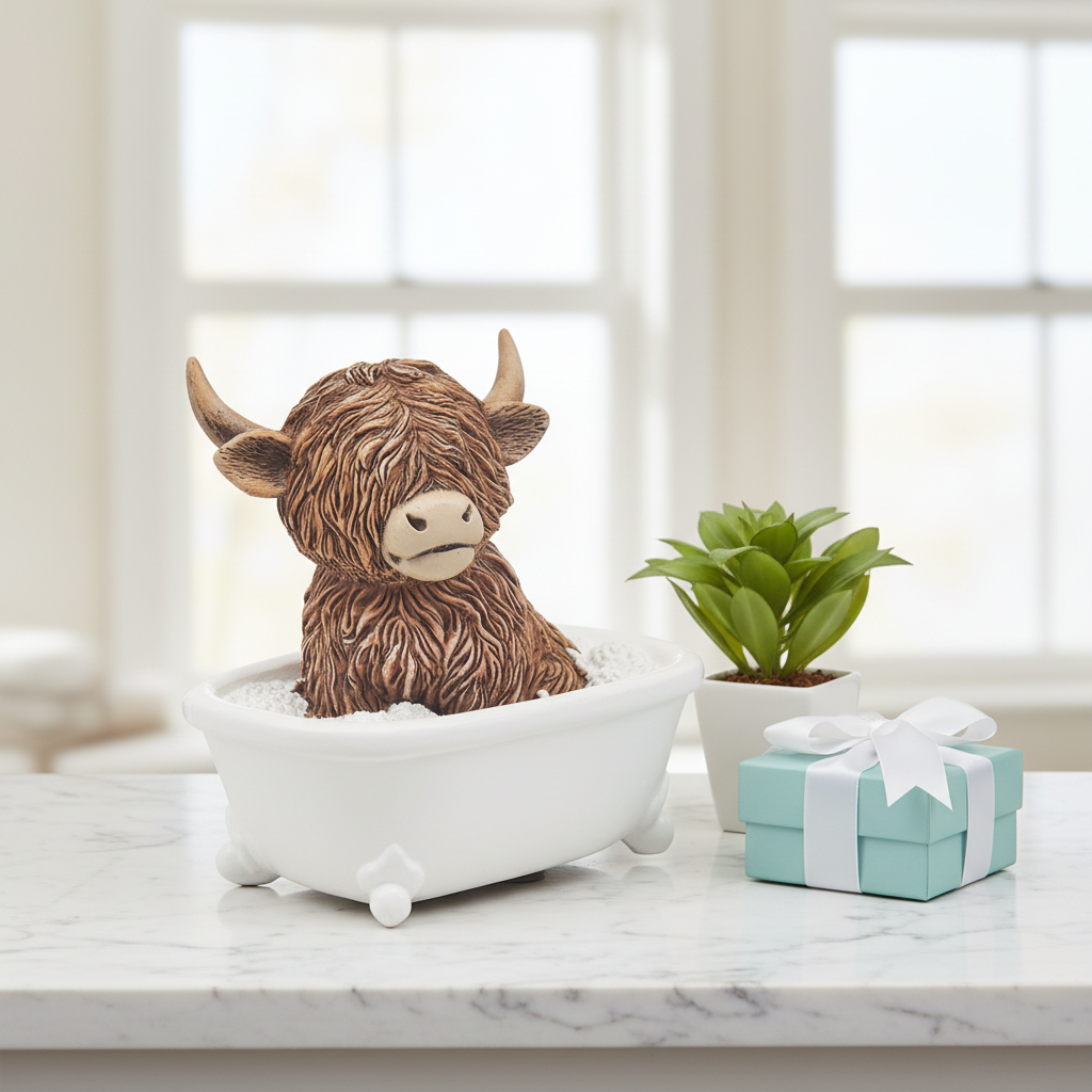 Highland Cow Bath Figurine - Marble Gift Styling