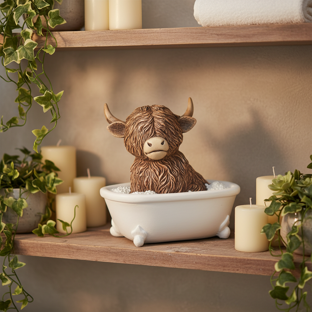 Highland Cow Bath Figurine - Rustic Shelf