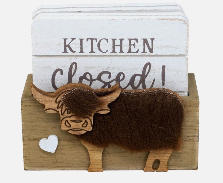 Set Of 4 Highland Cow Coasters & Holder