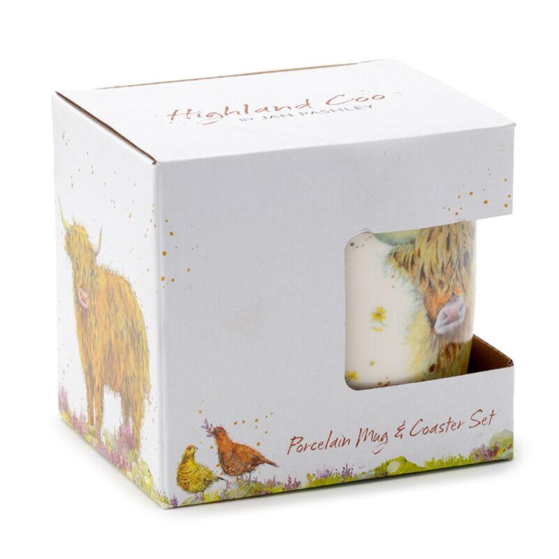 Jan Pashley Highland Cow Mug & Coaster Set