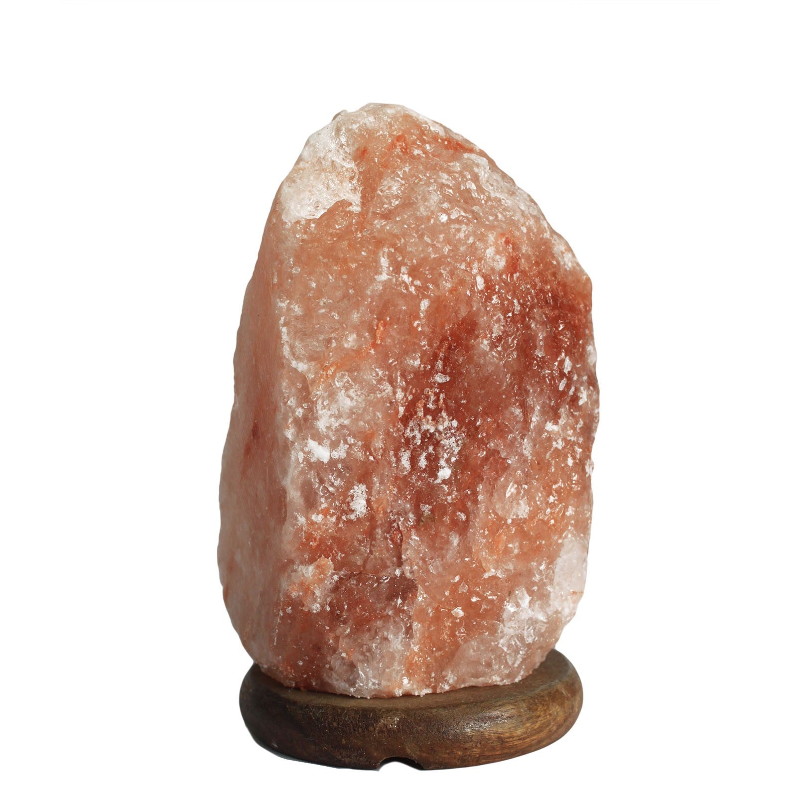 Natural pink Himalayan salt lamp (2–3kg) on a dark wooden base, on a white background