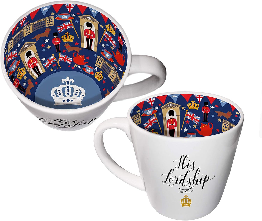 Ceramic mug featuring “His Lordship” inside out design with humorous printed text and classic handle.
