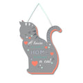 Wooden sign with “A house is not a home without a cat” quote, perfect for cat lovers