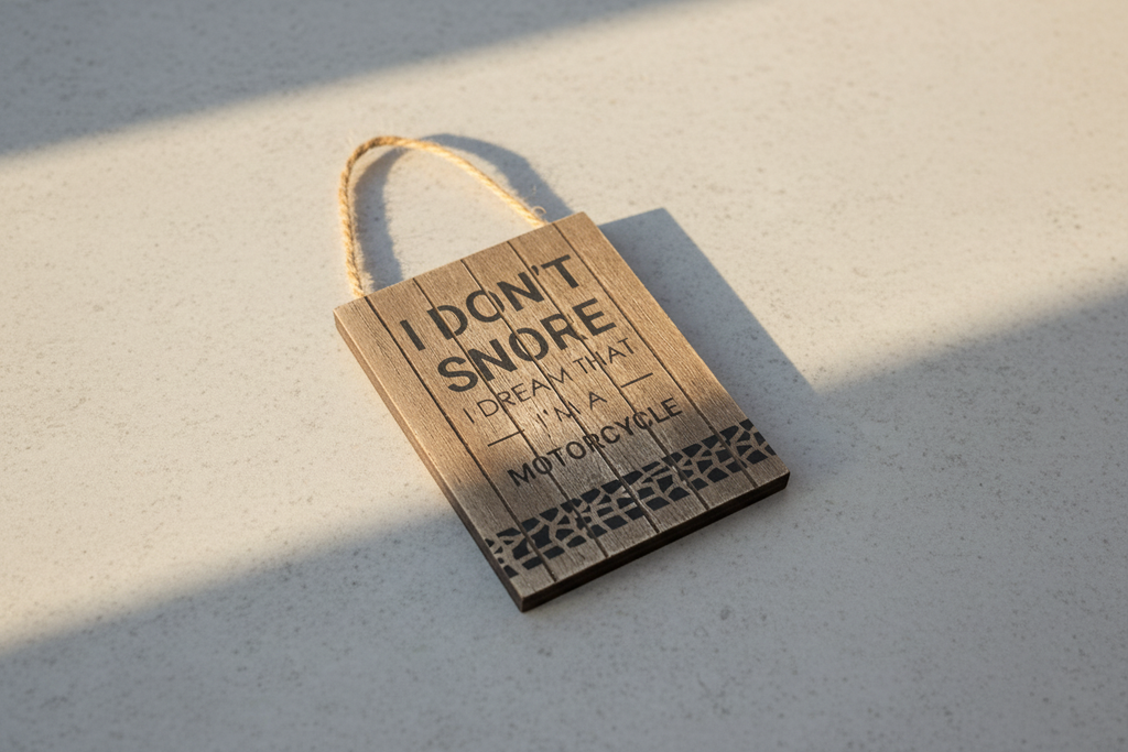 I Don't Snore Sign on Grey Surface - With String Hanger
