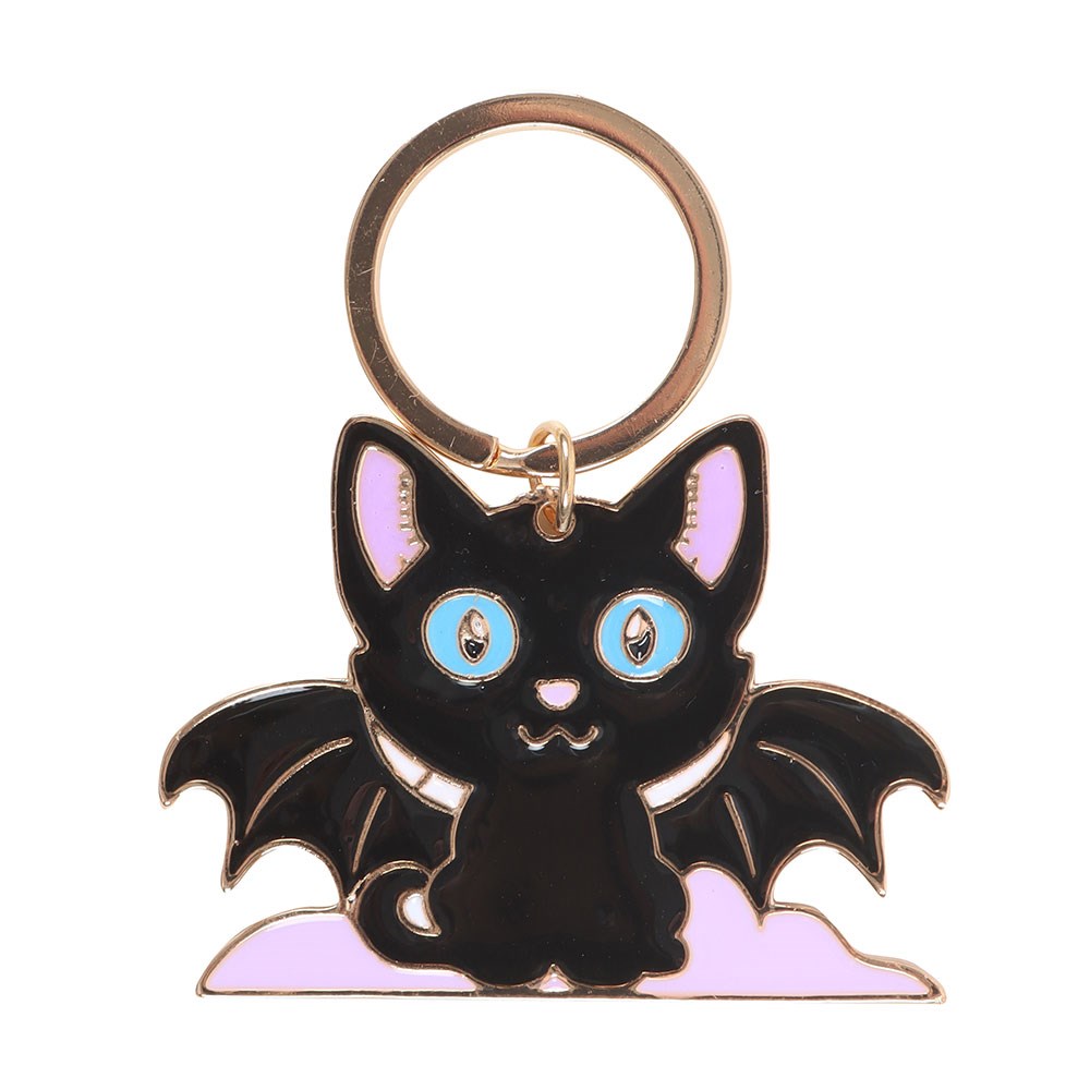 Bat and cat enamel and metal keyring with “In my witch era” design, fun gothic accessory