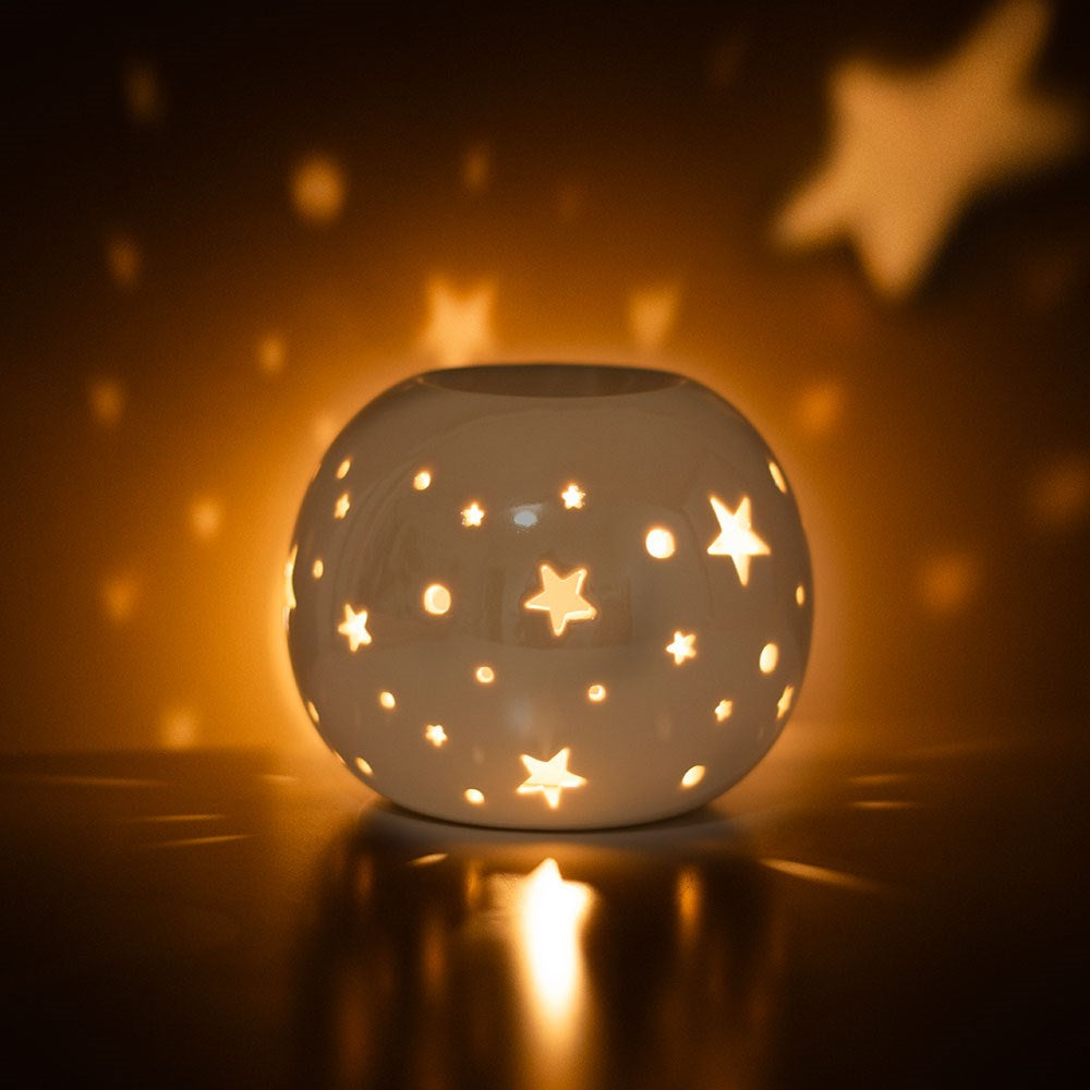White Ceramic Iridescent Star Oil Burner & Wax Warmer