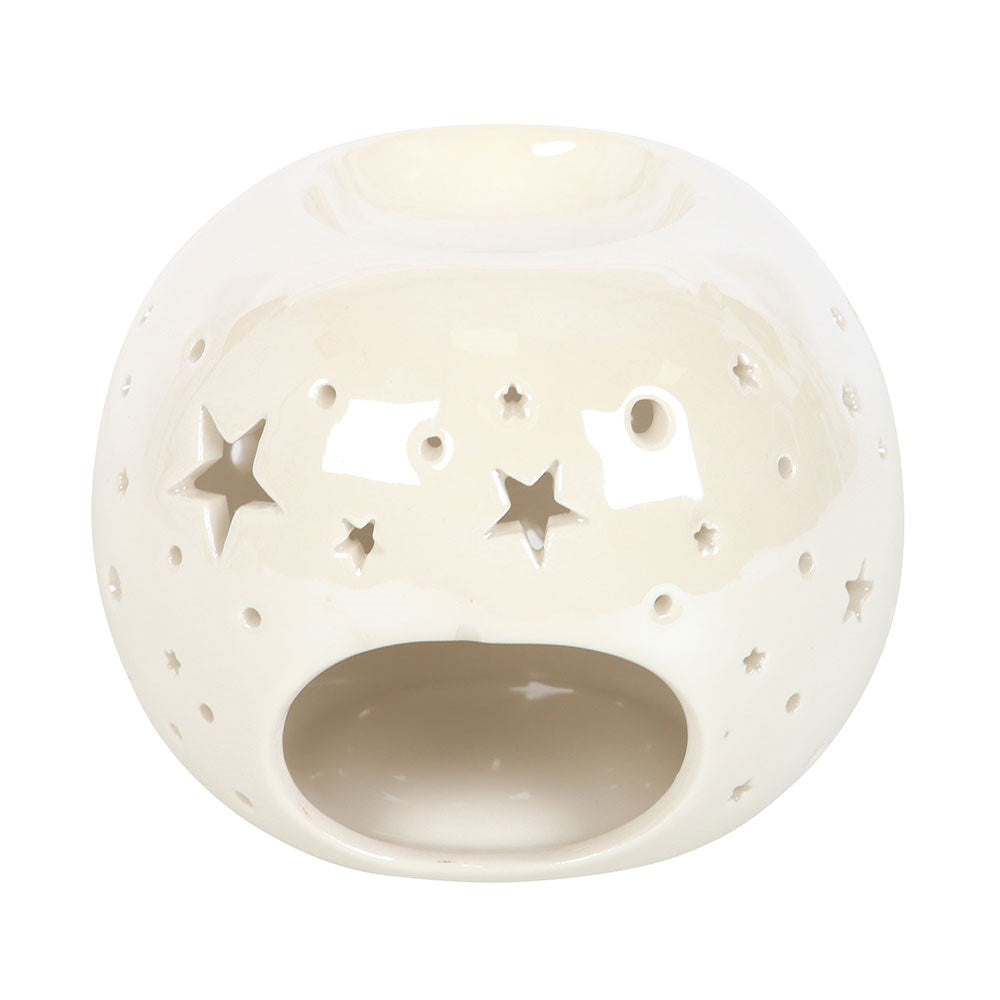 White Ceramic Iridescent Star Oil Burner & Wax Warmer