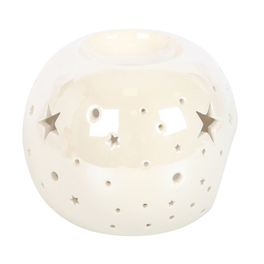 White Ceramic Iridescent Star Oil Burner & Wax Warmer