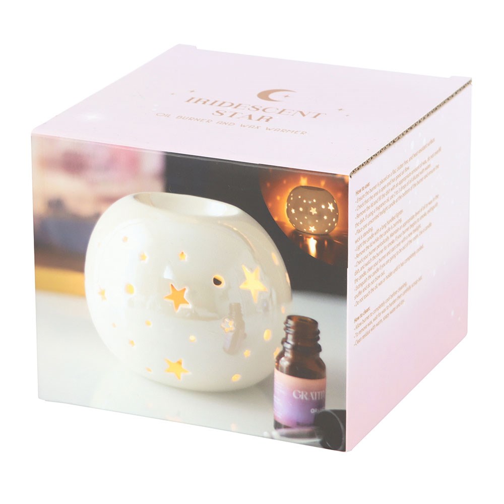 White Ceramic Iridescent Star Oil Burner & Wax Warmer