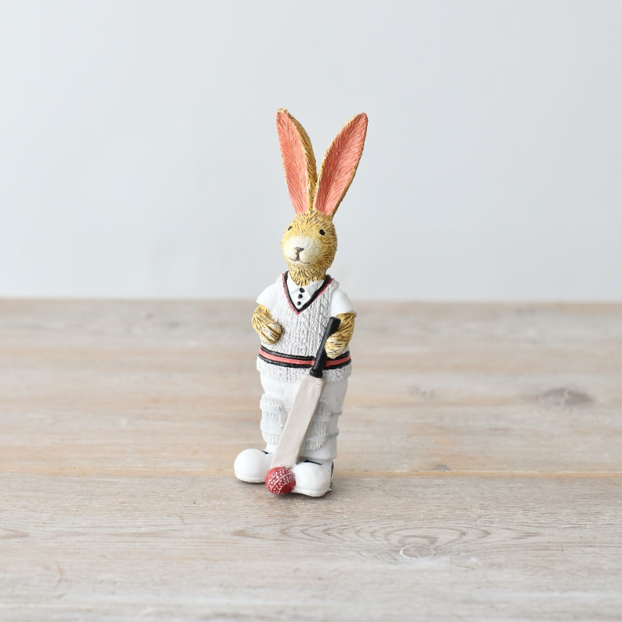 Jasper rabbit cricket figurine, a playful decorative piece for sports fans