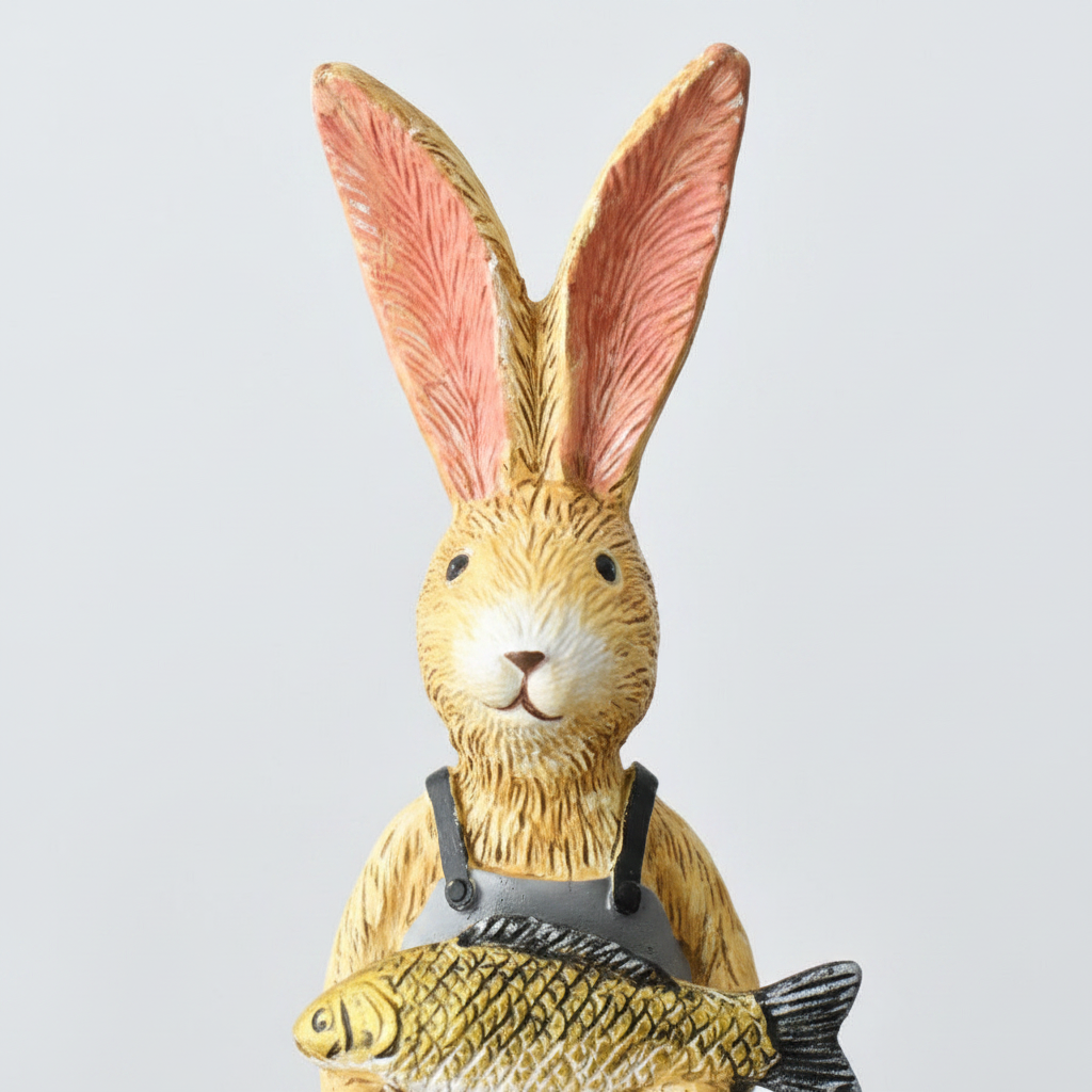 Jasper Rabbit Fishing Figurine - detail