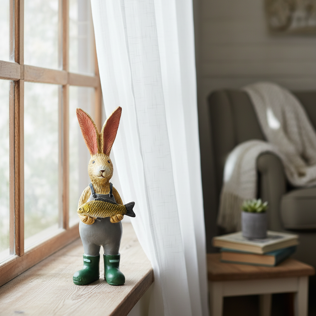 Jasper Rabbit Fishing Figurine - lifestyle