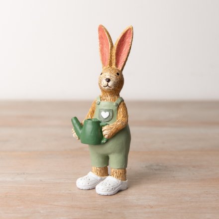 Jasper rabbit gardening figurine, a cute ornament perfect for plant lovers and garden themes