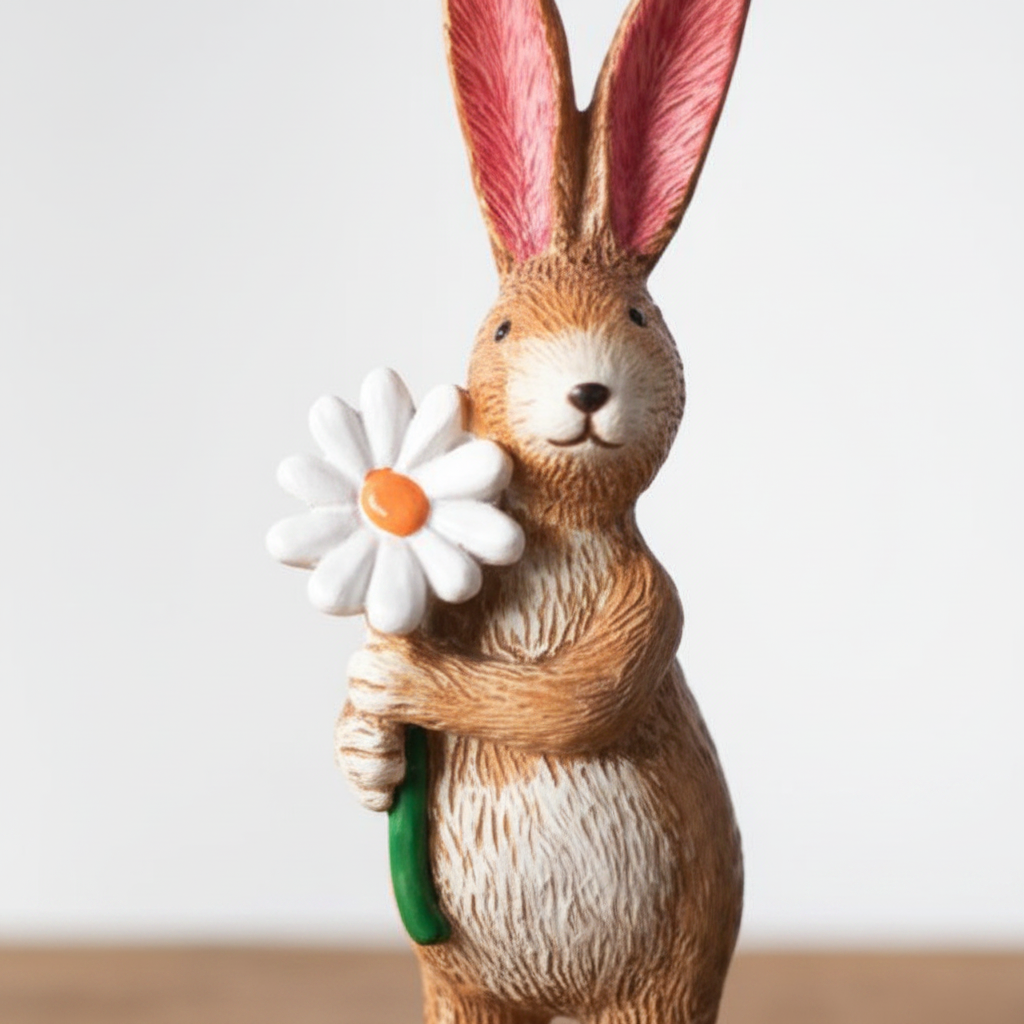Jasper Rabbit Holding Daisy Figurine - detail