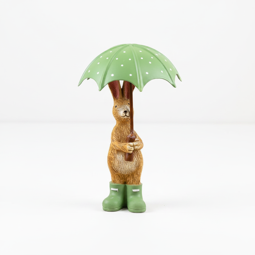 Jasper Rabbit Holding Umbrella Figurine - detail