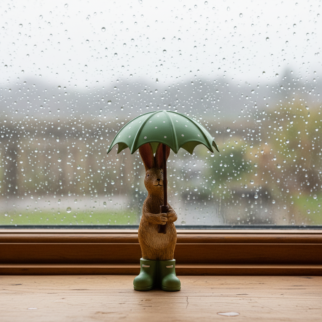 Jasper Rabbit Holding Umbrella Figurine - lifestyle