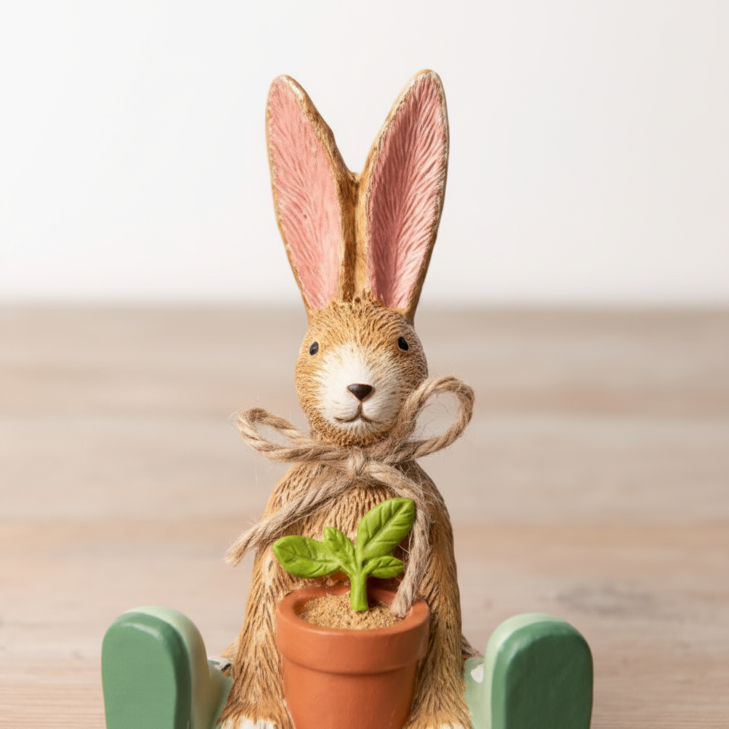 Jasper Rabbit House Plant Figurine - detail