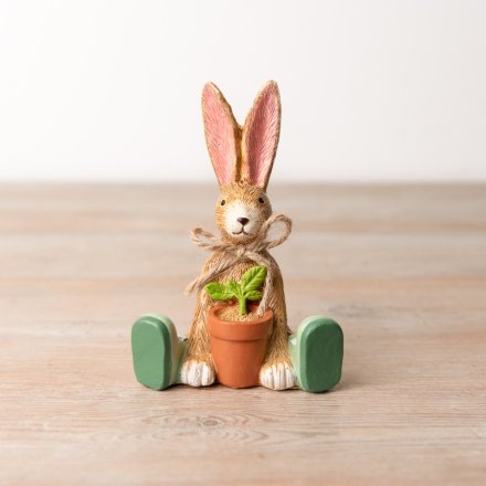 Jasper rabbit house plant figurine, a charming decorative piece for indoor greenery displays