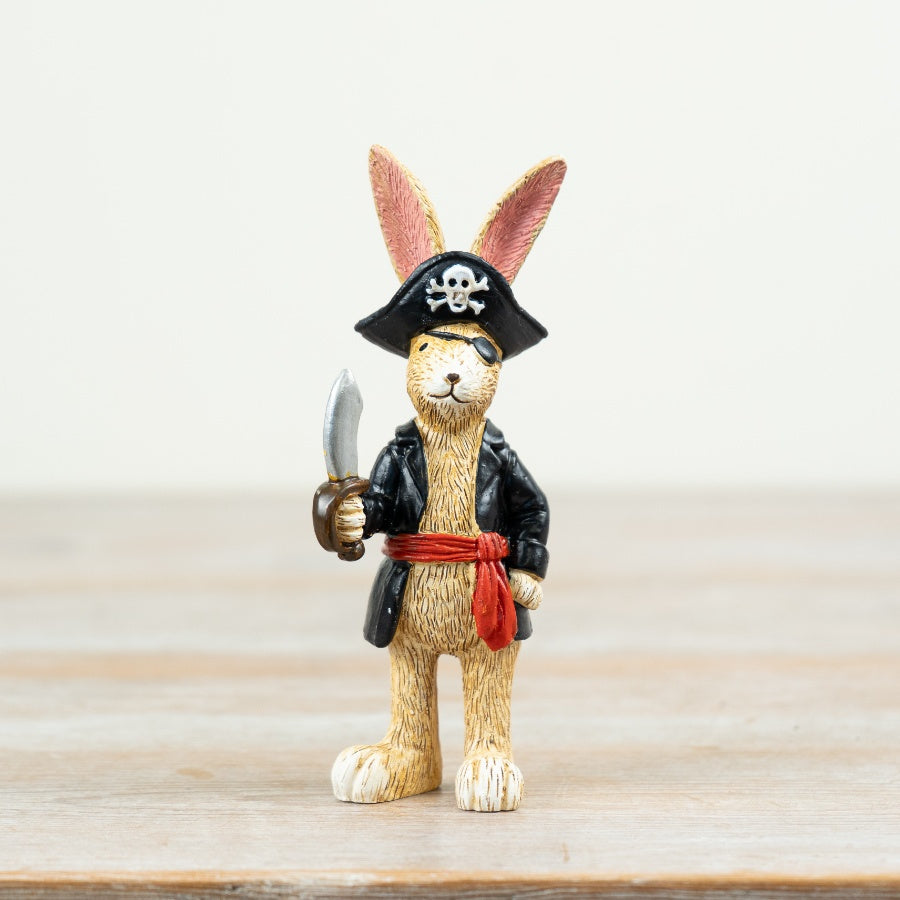 Jasper rabbit pirate figurine, a fun and adventurous decorative rabbit ornament