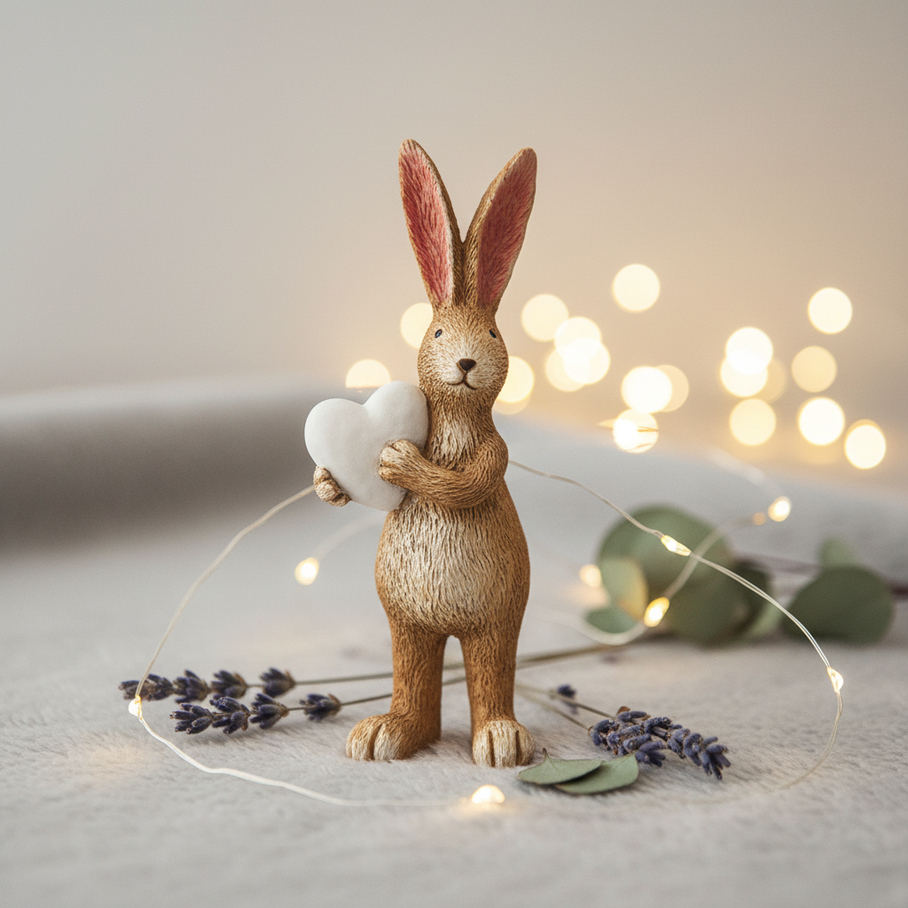 Jasper Rabbit White Heart Figurine - lifestyle