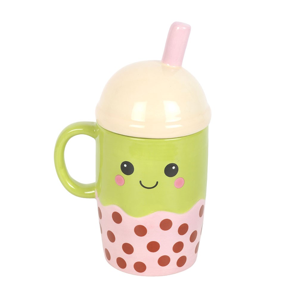 Kawaii Bubble Tea Lidded Ceramic Mug